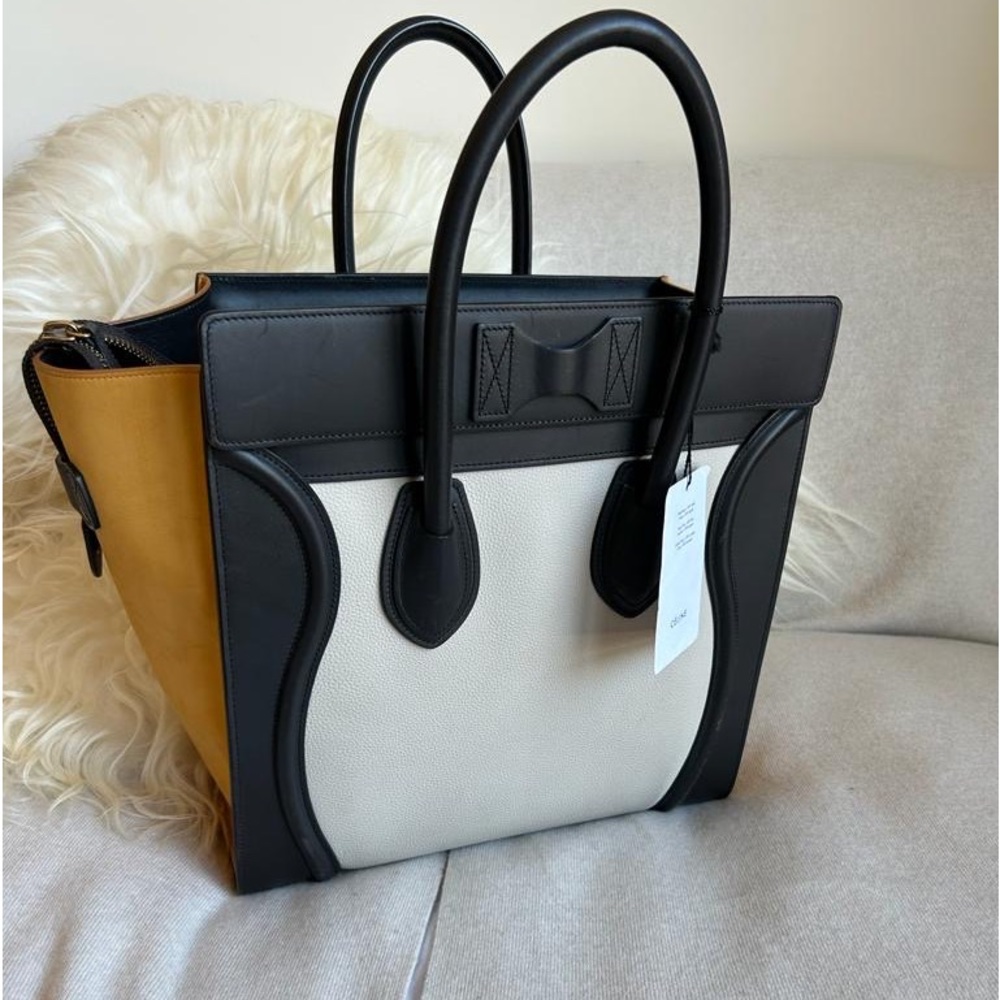 Celine Mini Luggage Shopper Tote in Mustard/Black/Grey color block - Picture 2 of 11